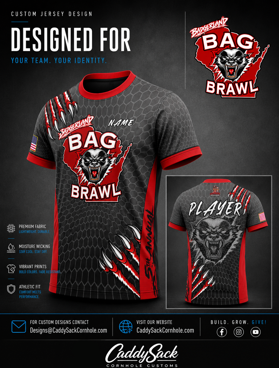 BADGERLND BAG BRAWL "5TH ANNUAL" OFFICIAL TOURNMENT JERSEY_BLACK/RED