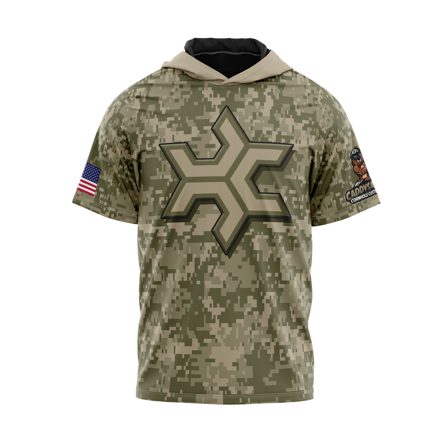 THE NEW "TRIPLE C" COLLECTION-SHORT SLEEVE HOODIE-_ARMY CAMO_SPANDEX MESH