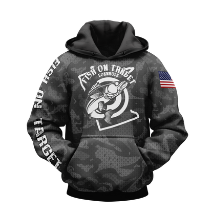 FISH ON TARGET CORNHOLE-SUBLIMATED HOODIE-CAMO (Multi-Colors)