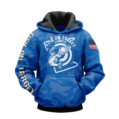 FISH ON TARGET CORNHOLE-SUBLIMATED HOODIE-CAMO (Multi-Colors)