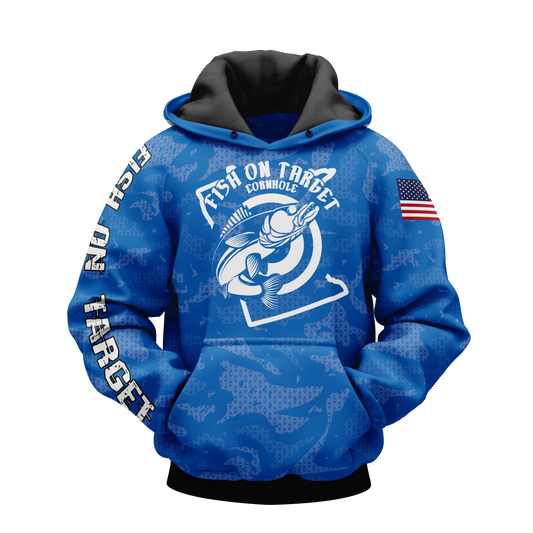 FISH ON TARGET CORNHOLE-SUBLIMATED HOODIE-CAMO (Multi-Colors)