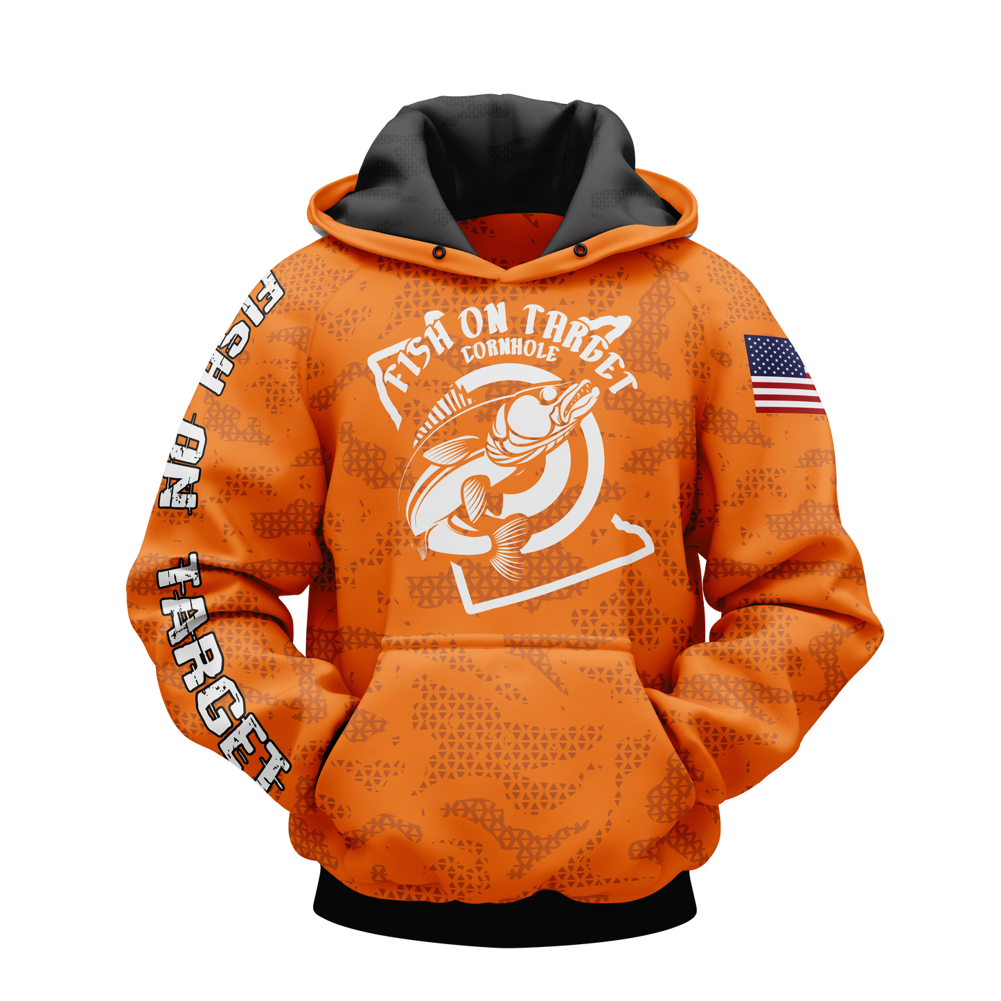 FISH ON TARGET CORNHOLE-SUBLIMATED HOODIE-CAMO (Multi-Colors)
