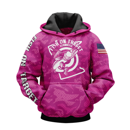 FISH ON TARGET CORNHOLE-SUBLIMATED HOODIE-CAMO (Multi-Colors)