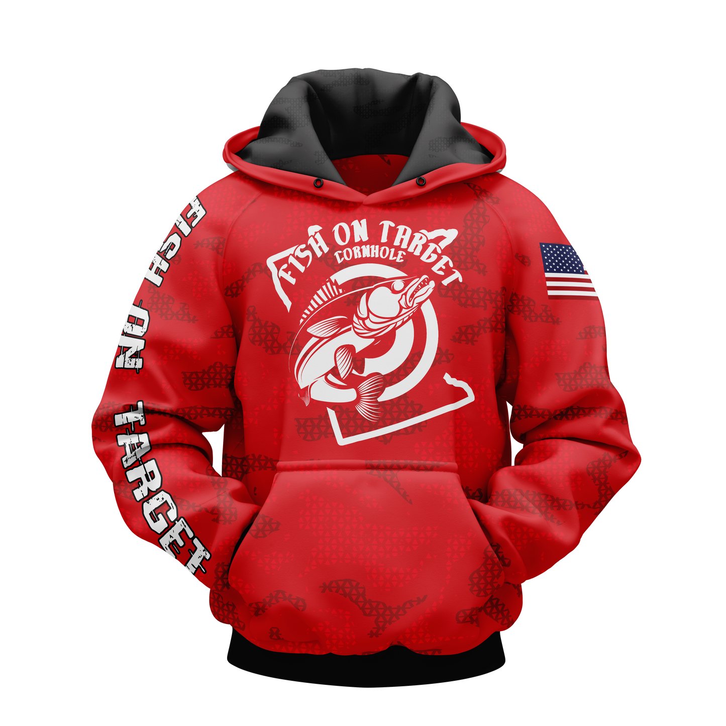 FISH ON TARGET CORNHOLE-SUBLIMATED HOODIE-CAMO (Multi-Colors)