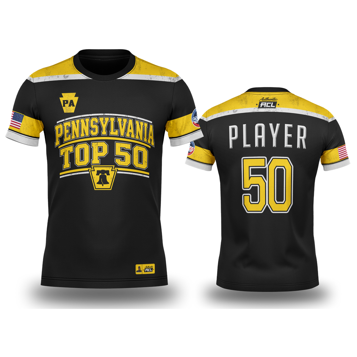 ALL NEW~PENNSYLVANIA "AUTHENTIC ACL" TOP " SZN 25-26" JERSEYS!! BLK/YELLOW