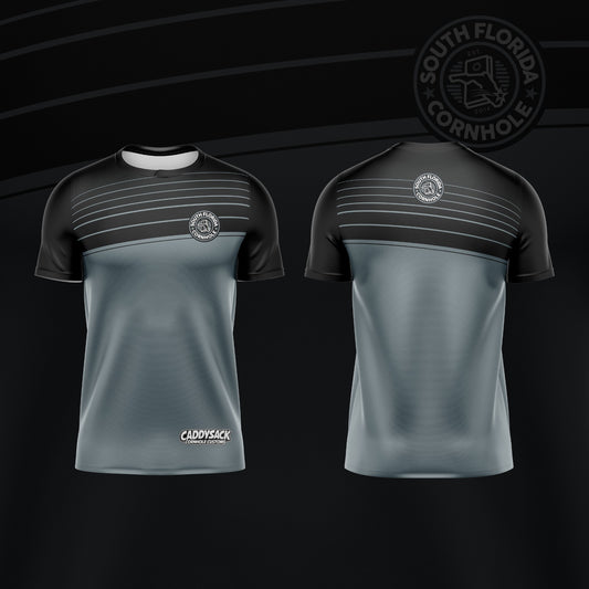 SOUTH FLORIDA CORNHOLE JERSEY "ANGLED LINE" -BLACK/GREY