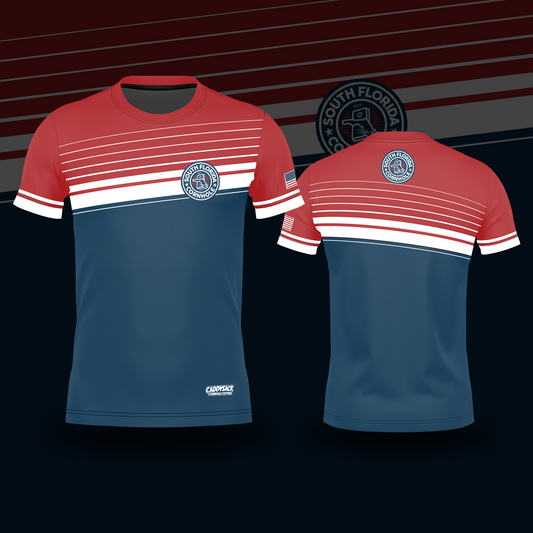 SOUTH FLORIDA CORNHOLE JERSEY "ANGLED LINE" -RED/WHITE AND BLUE