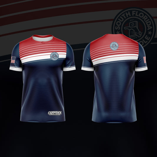 SOUTH FLORIDA CORNHOLE JERSEY "ANGLED LINE" -RED/WHITE AND BLUE