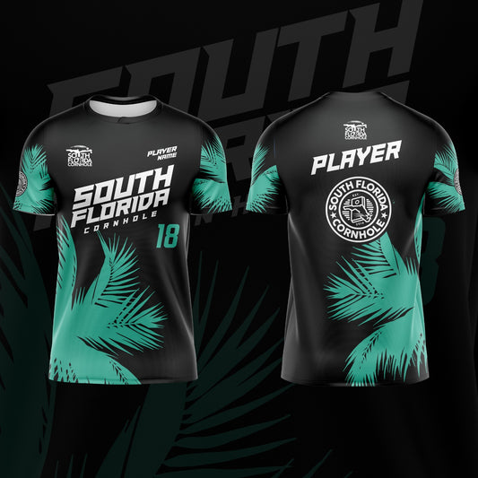 SOUTH FLORIDA CORNHOLE JERSEY "PALMS" EDITION-BLACK/TEAL