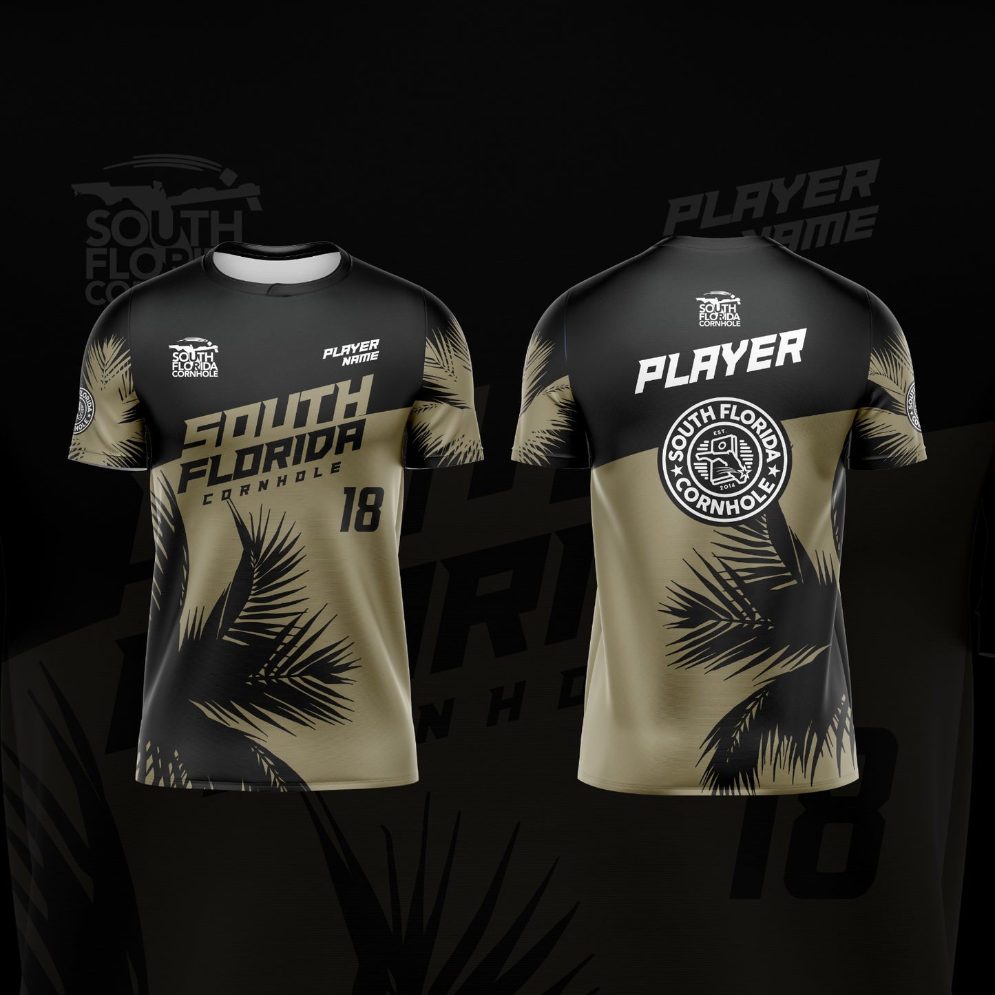 SOUTH FLORIDA CORNHOLE JERSEY "PALMS" EDITION-BLACK/TAN